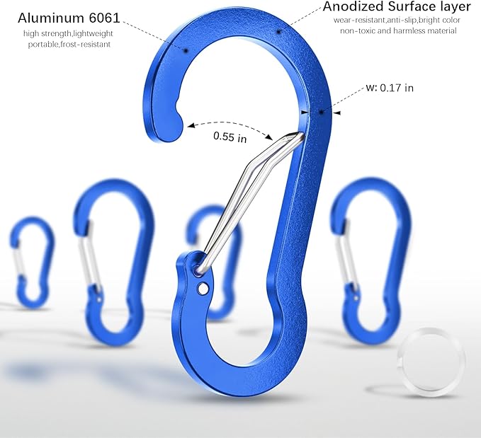 sprookber 2" Small Carabiner Clip, D Ring Caribeener, Spring Snap Hook for Keychain Multipurpose, Set of 20