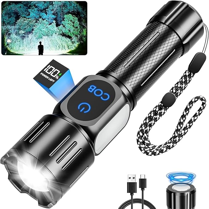 Rechargeable LED Flashlight, Super Bright 99000 High Lumens Flash Light, 9 Modes Zoomable Flashlight with LCD Display, Waterproof Tactical Flashlights for Camping, Home Emergency
