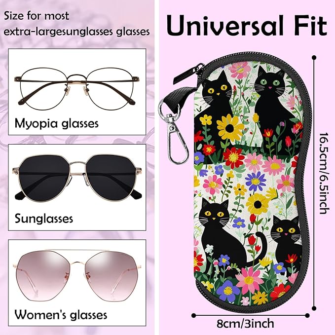 Glasses Case Sunglasses Eyeglass Soft Case Zipper Light Neoprene Pouch with Metal Belt Clip Aesthetic Cute Women Men