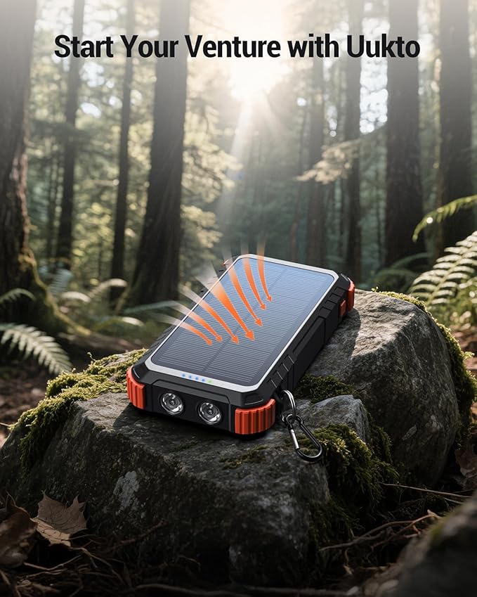 Power-Bank-Solar-Charger 45800mAh Fast Charging with 3 Built-in Cables LED Flashlight Portable External Battery Pack Compatible with All Smartphone, Tablet, Drone, Camera, etc.