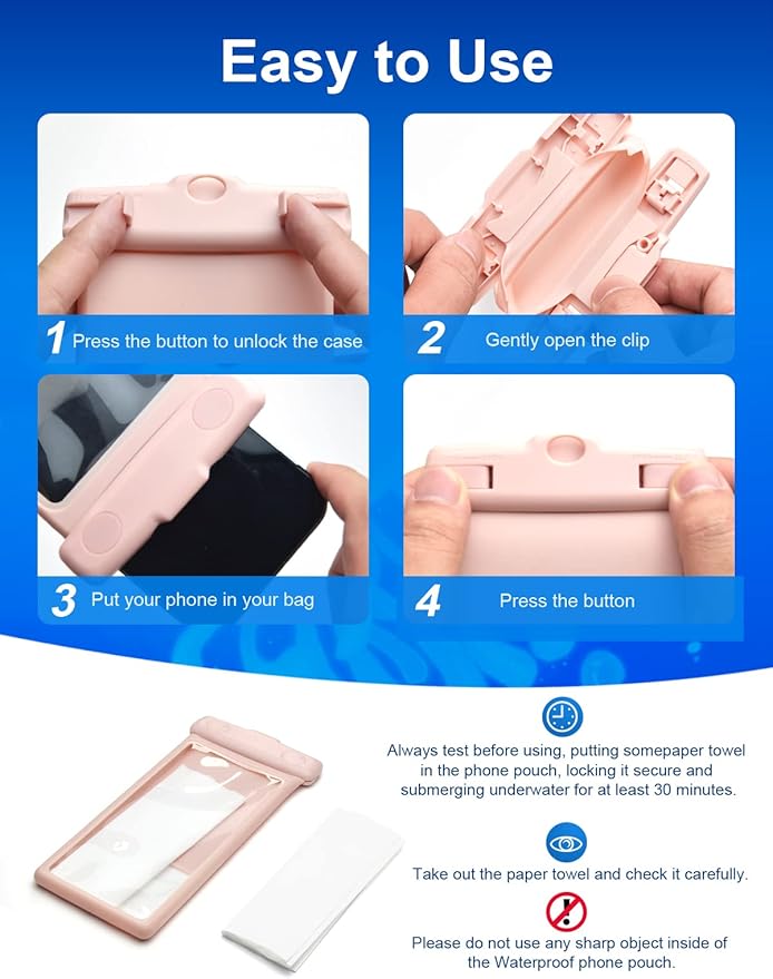 wellhouse Waterproof Phone Pouch, Waterproof Phone Case for iPhone 16 15 14 13 Pro Max XS Samsung, IPX8 3D Cellphone Dry Bag Beach Essentials -Earl Pink