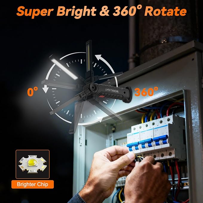 Magnetic Work Light 6Pack, Rechargeable LED Work Light with 360° Rotation, 5 Mode Mechanic Light, Compact Rechargeable Flashlight with Hook for Car Repairing, Emergency, Fathers Day Dad Gifts