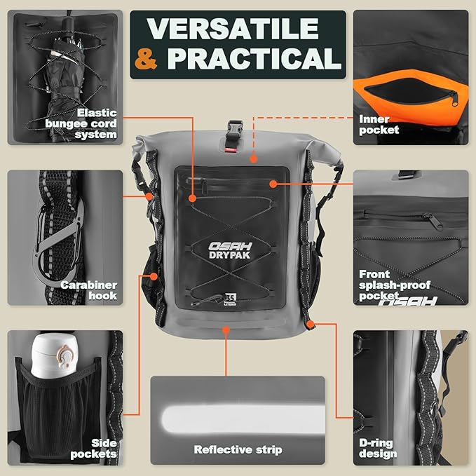 OSAH DRYPAK Waterproof Backpack Dry Bag 35L/55L/85L – Heavy Duty Roll-Top Hiking Backpack for Travel, Kayaking, Boating, Camping, Rafting and Fishing