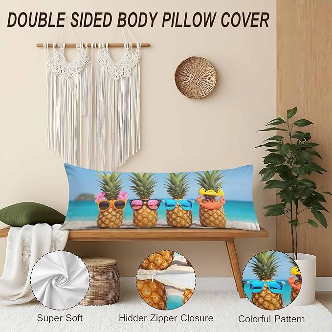 Pineapple Decorative Home Pillow Covers, Beach Pineapples Long Body Pillow Cover Sleeper Pillow Cushion Cover Bedding Body Pillowcase for Man Woman Sofa Patio Shop 20x54 Inch