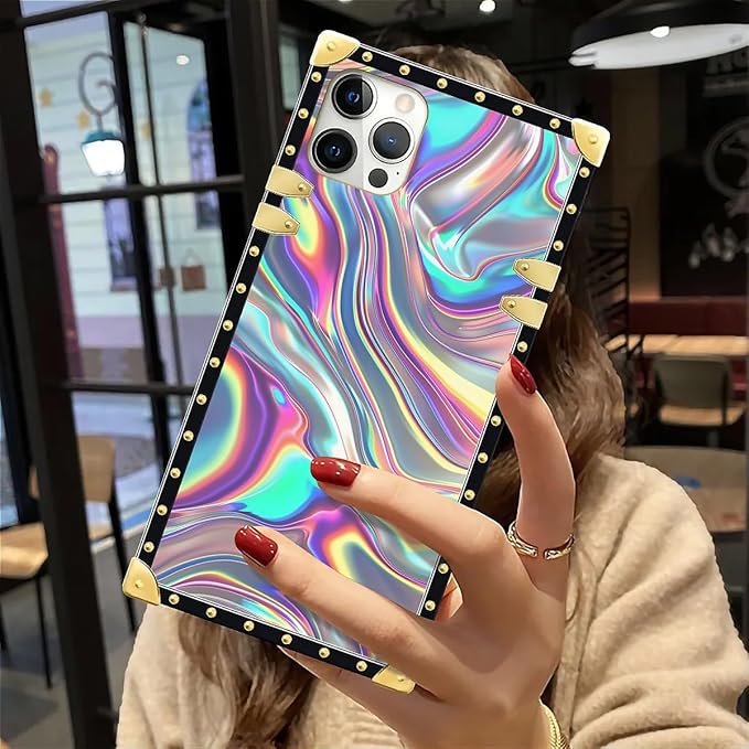Compatible with iPhone 12 Case, Holographic Abstract Iridescent Textures Luxury Golden Decoration for Girl Women Soft TPU Shockproof Protective Hard PC Back for iPhone 12 Pro