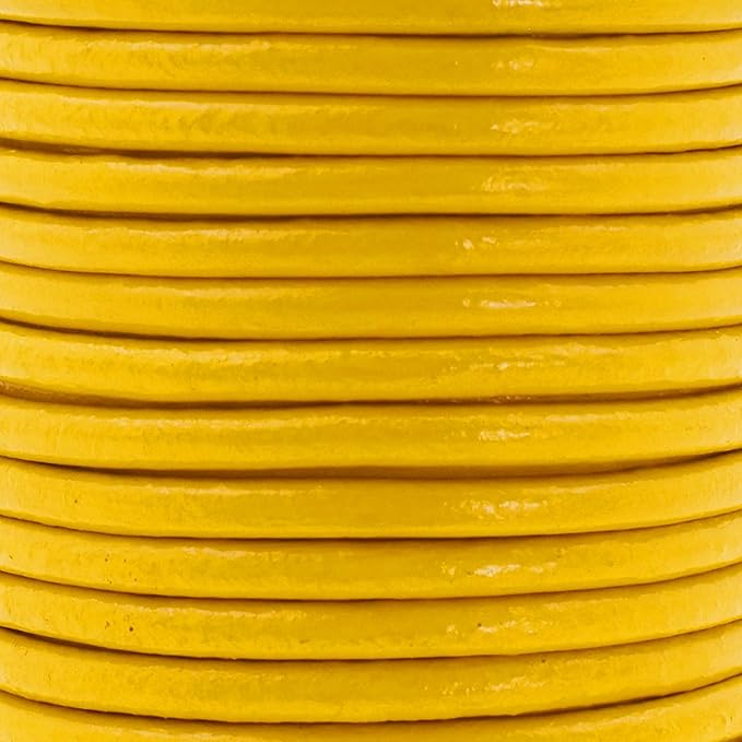 Mandala Crafts Round Genuine Mustard Yellow Leather Cord for Jewelry Making – 3mm Cowhide Leather Rope String Lace for Kumihimo – 20 Yards Cowhide Craft Cording Spool