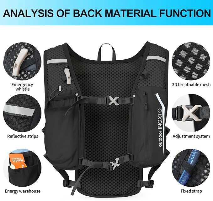 INOXTO Running Hydration Vest Backpack,Lightweight Insulated Pack with 1.5L Water Bladder Bag Daypack for Hiking Trail Running Cycling Race Marathon for Women Men