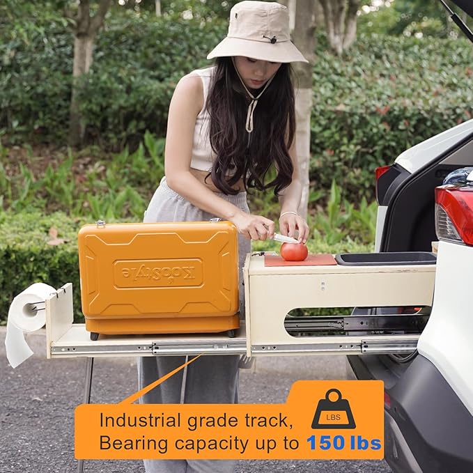 Overland Kitchen Slide-Out System, All-in-One Camp Kitchen Box with Sink, Chopping and Cooking, Right Side, Folding Camping Table for SUV, Overlanding, Car Camping, 1-Minute Setup