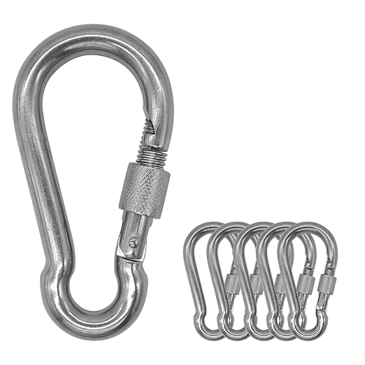 304 Stainless Steel Carabiners -2.76 inch Heavy Duty, Durable & Rust-Free Clips for Gym, Swing, Dog Leashes, Hammocks, Keychains, and More(304,M7 with Screw,Pack of 6)