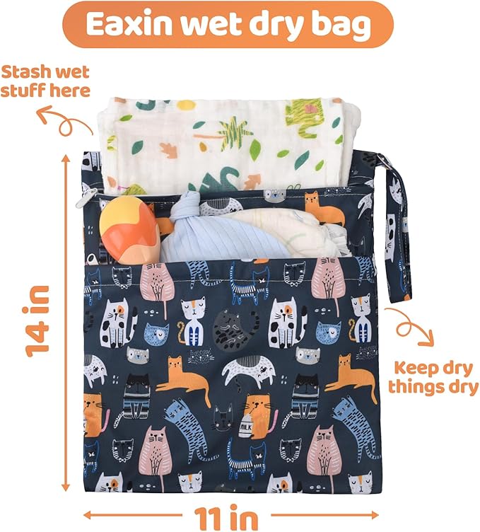 2pcs Cloth Diaper Wet Dry Bags Waterproof Reusable with Two Zippered Pockets Travel Beach Pool Daycare Soiled Baby Items Yoga Gym Bag for Swimsuits or Wet Clothes-Animal