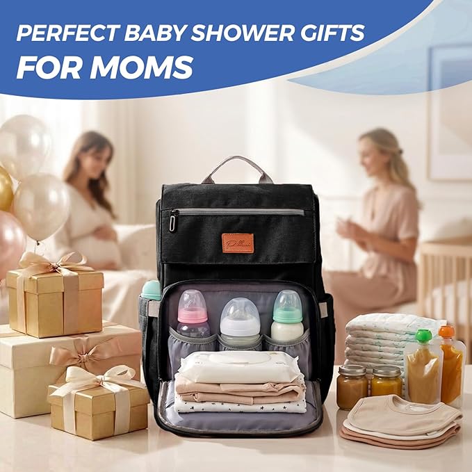 PILLANI Baby Diaper Bag Backpack - Baby Bags for Girls & Boys, Large Waterproof Diaper Backpack - Baby Shower Gifts & Registry Must Haves - Travel Diaper Bags with Changing Pad - Stuff for Newborn