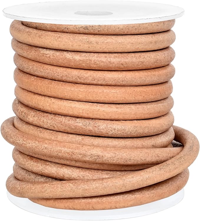 GENIQUE Real/Genuine Round Leather String Cord for Necklace, Bracelets, Jewellery, Braiding (Natural Distressed, 5mm)