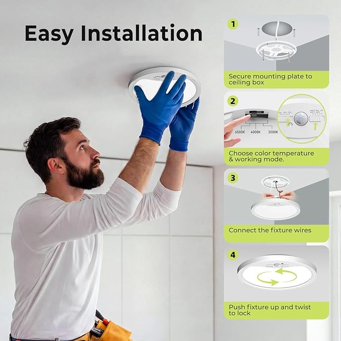 hepside 2 Pack Motion Sensor Ceiling Light Wired, 3000K/4000K/6500K LED Flush Mount Ceiling Light Fixture, 8.7Inch 18W Motion Sensor Light with Timer for Closet Stair Porch Hallway Pantry,White
