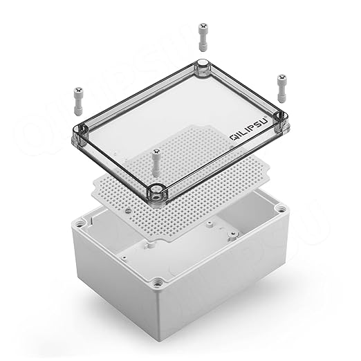 QILIPSU Junction Box with Mounting Plate 200x150x100mm, Clear Cover Plastic DIY Electrical Project Case IP67 Waterproof Dustproof Enclosure Grey (7.9"x5.9"x3.9")