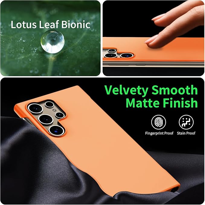 GRECAZO Slim Borderless for Samsung Galaxy S25 Ultra Phone Case 6.9"(2025) Ultra-Thin Lightweight Frameless Matte Hard PC Cover Case with Pull Ring Minimalist Non Slip Rope-Orange