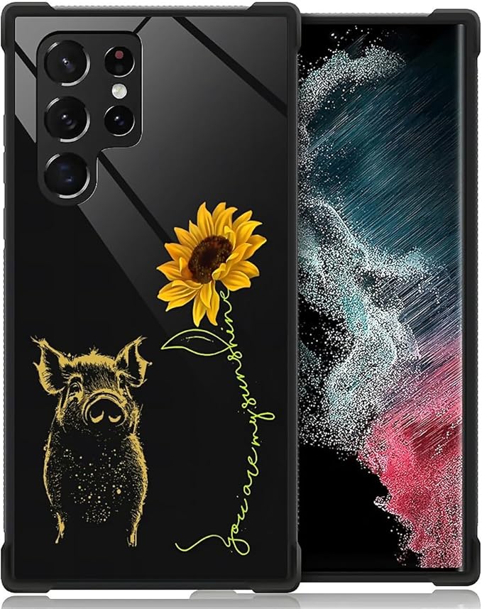 for Samsung Galaxy S22 Ultra Case, Pig Sunflower Yellow Sunshine Pattern Graphic Design Girl Boy Soft Silicone Hard Acrylic Shock Protection for Samsung Galaxy S22 Ultra