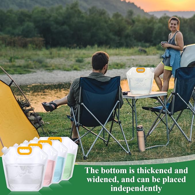 Tessco for you 8 Pack 1.3 Gallon Collapsible Water Storage Bag Water Container Emergency Jug Plastic Storage Pouch Freezable Carrier Tank Foldable Bottle for Outdoor Sport Camping (Clear)