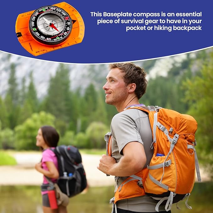 Orienteering Compass - Hiking Backpacking Compass - Advanced Scout Compass Camping and Navigation - Boy Scout Compass Kids - Childrens Compasses for Map Reading - Baseplate Compass Survival