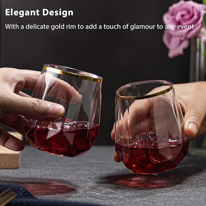 Lueumxc 40 Pack Plastic Wine Glasses, 12Oz Diamond Disposable Wine Glasses Unbreakable Clear Plastic Cocktail Glasses Recyclable Shatterproof Reusable Wine Cups