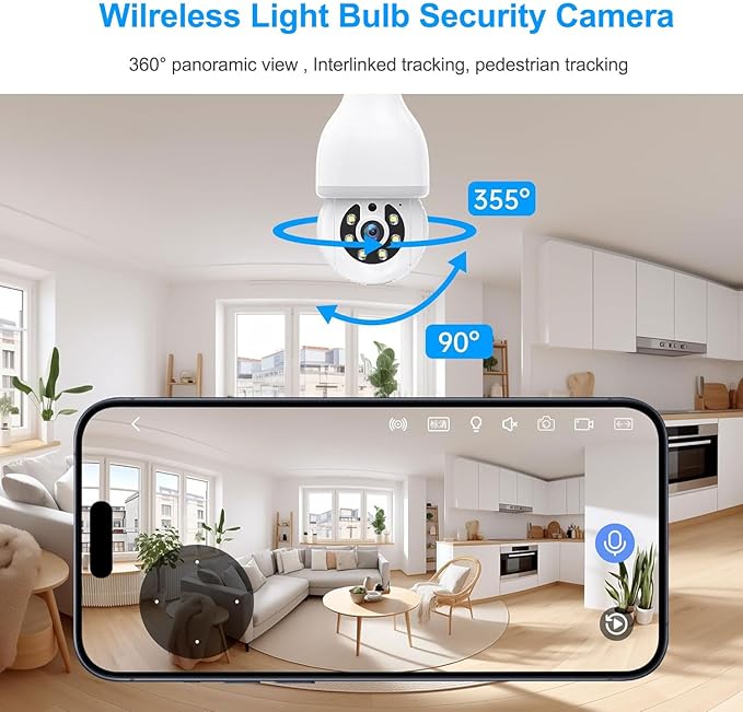 Light Bulb Security Camera, 5G&2.4GHz WiFi Light Bulb Camera Outdoor, 2-in-1 LED Lightbulb Camera for Home Security, Two-Way Talk,Color Night Vision, E27 Light Socket Compatible(2Pack)