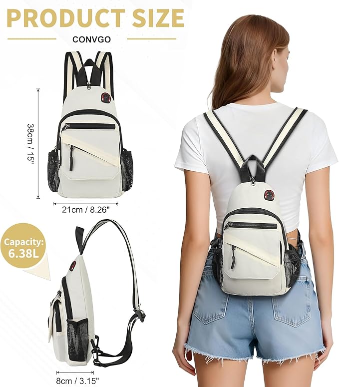 Crossbody Bag Casual Sling Bag for Men, Convertible Backpack, 3-in-1 Anti-Theft Shoulder Bag Trendy Daypack for Travel, Large, Beige