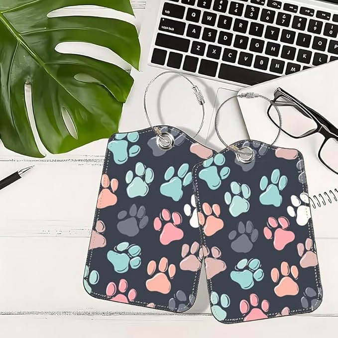 2Pcs Cute Dog Paw Luggage Tags for Suitcases, 2.83x4.53 Pet Lovers Travel ID Labels with Privacy Cover, Aesthetic Animal Print Bag Tags for Backpacks, Mothers Day Gifts for Dog Cat Moms