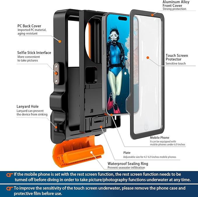 2026 Diving Snorkeling Phone Case for iPhone 17/16/15/14/13/12/11 Pro Max/XS/X Samsung Galaxy S26/S25/S24 Professional Scuba Dive Waterproof Underwater Photo Video Cover (4TH Gen, Orange)