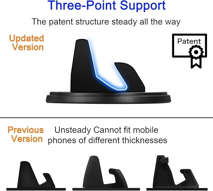 SRUNP Car Phone Mount with Three-Point Support for Car Dashboard, 360 Degree Rotatable Washable Cell Phone Holder for Car Compatible Smartphones and GPS Devices