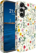 Compatible for Samsung Galaxy A17 5G Case, Dual Layer Heavy Duty 2 in 1 Shockproof Protective Phone Case,Vintage Botanical Wildflower Print