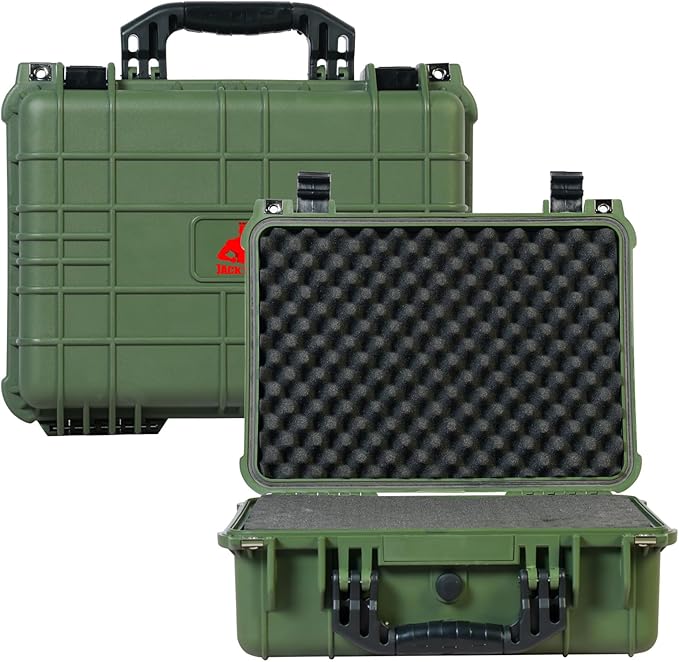 Jack Boss 16x 12.8x 6.8 Inch Hard Case, Portable Weather Waterproof Protective Camera Case with Customizable Foam, Fit Use of Drones, Camera, Equipments, Green