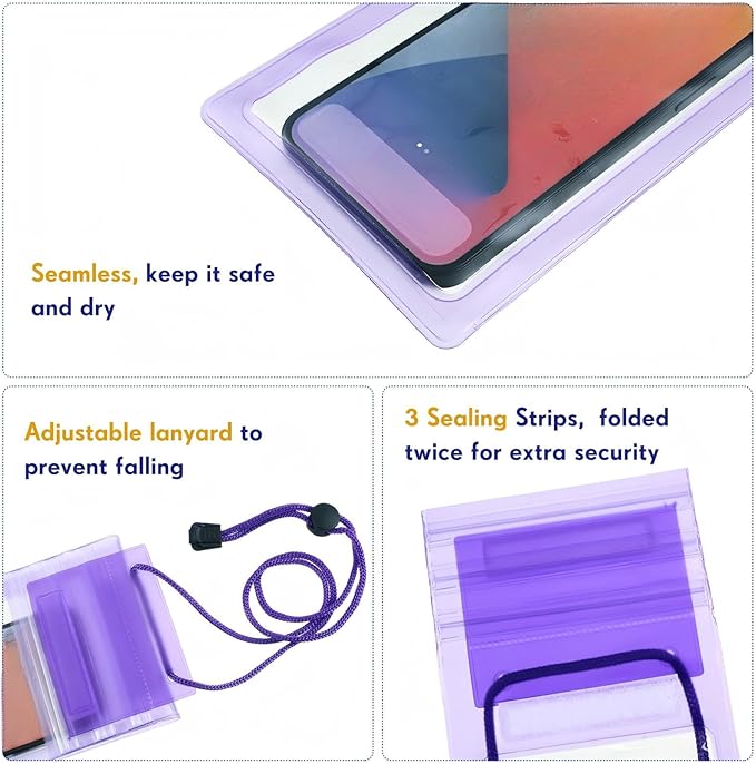 Flutesan 50 Pack Clear Waterproof Phone Pouch Universal Waterproof Phone Case Waterproof Pouch Dry Bag with Lanyard for Water Games Protect