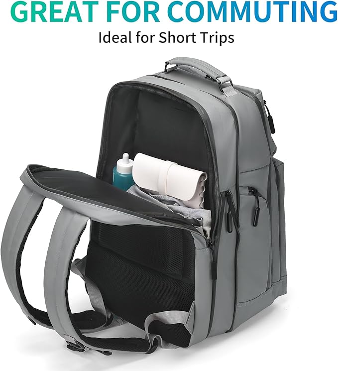 Expandable Business Backpack with 17" Laptop Compartment - Waterproof, Airline Approved, 33L-42L Capacity, for Work & Travel, Gray