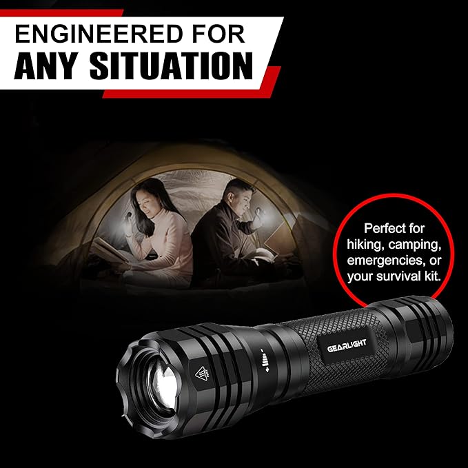 GearLight S1050 LED Flashlight High Lumens - for Camping, Hiking, Dog Walking - Powerful Emergency Flashlights with 3 Modes for Outdoor Use - Bright Flashlight - 2 Pack, (Batteries Not Included)