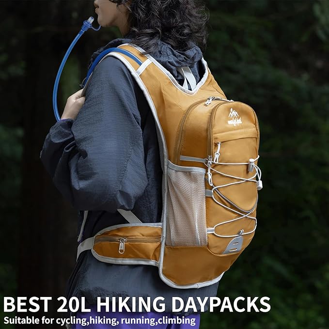 Hiking Backpack for Women & Men, Hydration Backpack with 2L Water Bladder for Running, Hiking, Cycling, Climbing, Camping, Biking (Yellow)