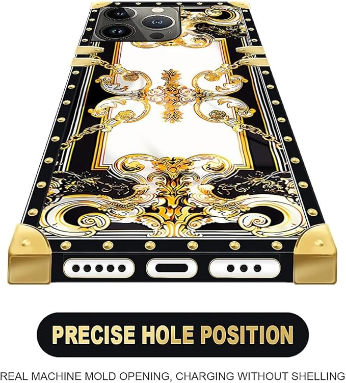 Compatible with iPhone 13 Pro Max Case, Gold Grain Flowers Luxury Golden Decoration for Girl Women Soft TPU Shockproof Protective Hard PC Back for iPhone 13 Pro Max