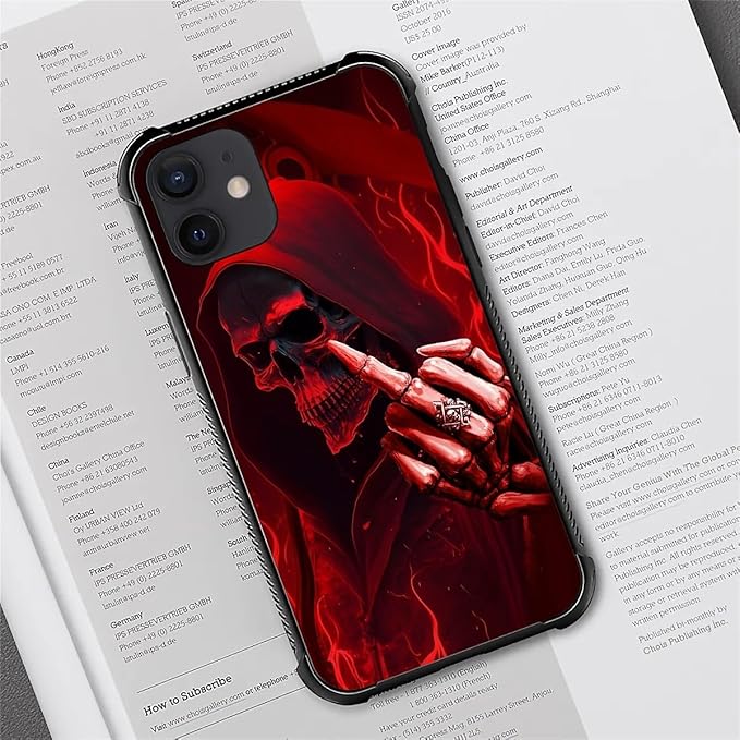 for iPhone 12/12 Pro Case, Gestures Funny Skull Pattern Graphic Design Girl Boy Soft Silicone Hard Acrylic Shock Protection for iPhone 12/12 Pro
