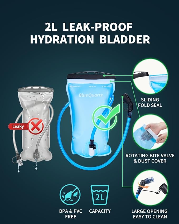 Blue Quartz 3-in-1 Running Vest with 2L Water Bladder, Lightweight Tactical Hydration Backpack with Detachable Waist Pack, Reflective Chest Pack for Hiking Running Cycling Race for Women Men
