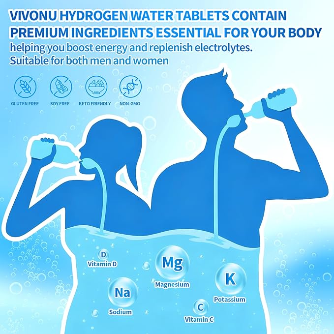 VivoNu Hydrogen Water Tablets with Electrolytes & Magnesium Complex, Vitamin C & D | 2 Flavors Pack (Orange & Raspberry) | Zero Sugar Electrolyte Powder Alternative for Rapid Hydration & Recovery