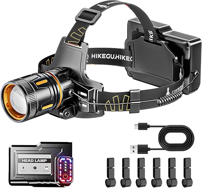 LED Headlamp Rechargeable 3500 Lumens, Dual Beads Headlights Super Bright with 12 Modes & IPX6 Long Runtime Warning Light, Motion Sensor Head Lamp 120° Adjustable for Adult Camping Running