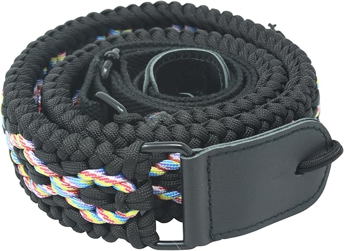 Ten Point Gear® 550 Paracord Guitar Strap - Full Grain Leather Ends for Music Playing Comfort, Stability, and Durability.