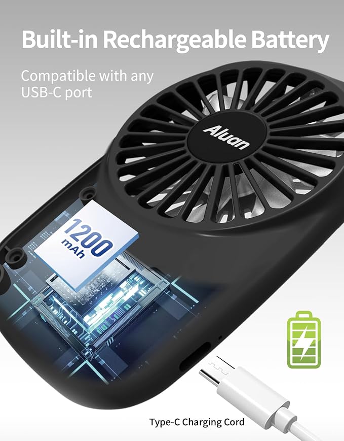 Aluan Handheld Mini Fan Powerful Small Personal Portable Speed Adjustable USB Rechargeable Eyelash Fan for Kids Girls Boys Woman Man Home Office Outdoor Travel, Black