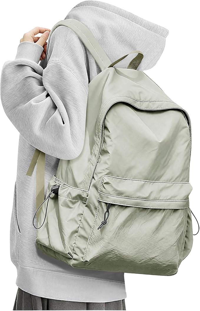 BJLFS Green School Backpack for Girls Water Resistant High School Book Bag Simple Backpack for Teens Boys Girls, Lightweight Simple Middle School Back Pack Daypack