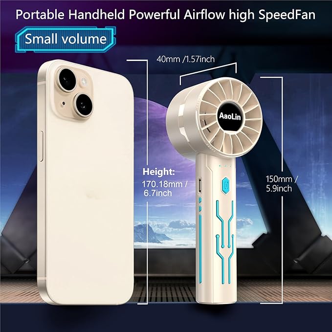 AaoLin 2pcs Portable Handheld Turbo Fan with 7000rpm High-Speed Motor USB Rechargeable Cooling Personal Fan 4-Speed, 4-16H Runtime, with Lanyard for Outdoor Travel, Women, Kids, Summer Gift