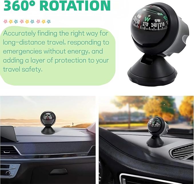 Car Compass, Night Vision Electronic Digital Compass, Direction Guidance for Boat Vehicle, Can be Decorative Ornament or Birthday Present, Pivoting Compass, Stick, Easy to Read, Black