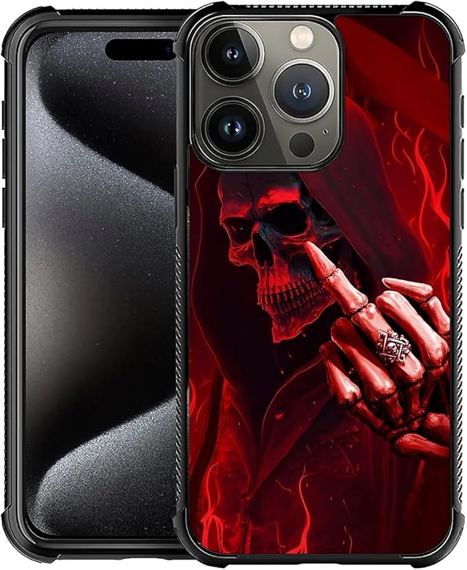 for iPhone 16 Pro Case, Gestures Funny Skull Pattern Graphic Design Girl Boy Soft Silicone Hard Acrylic Shock Protection for iPhone 16 Pro