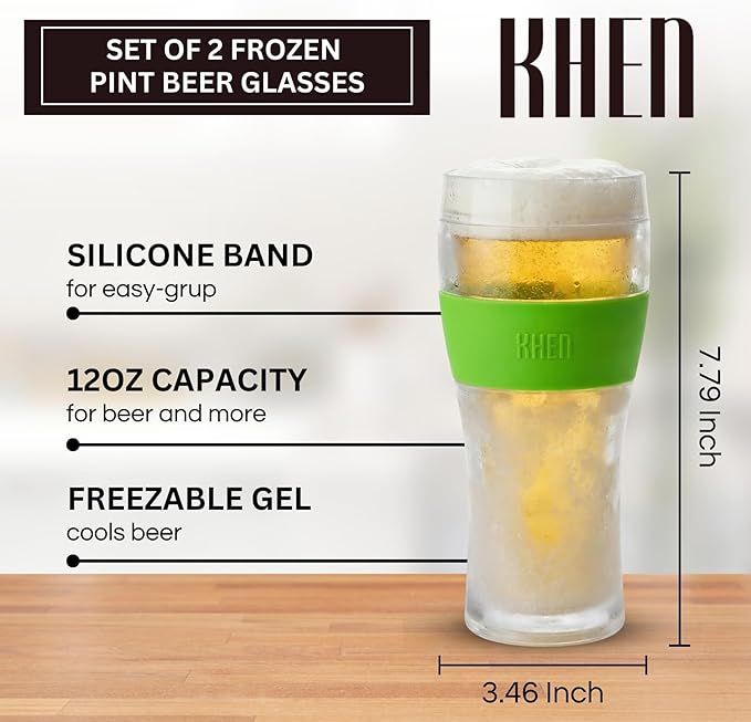 Frozen Pint Beer Glasses - Freezable Mugs Freeze Chiller, Birthday Gifts Him, Men, Dad, Guys, Cooling Cups 12oz Unbreakable Acrylic, Double Walled Insulated Glass Gift, Iced Coffee Tumbler, 2 Set