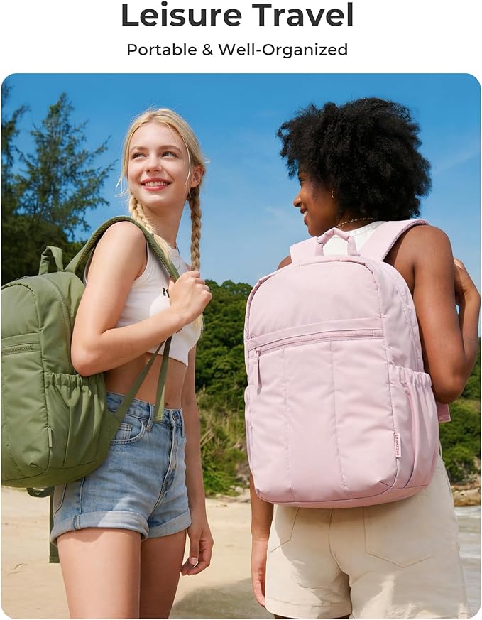 BAGSMART Backpack for Women, Travel Backpack with Large Side Pocket, 15.6 Inch Work College Backpack Purse, Waterproof Business Teacher Laptop Bag, Pink
