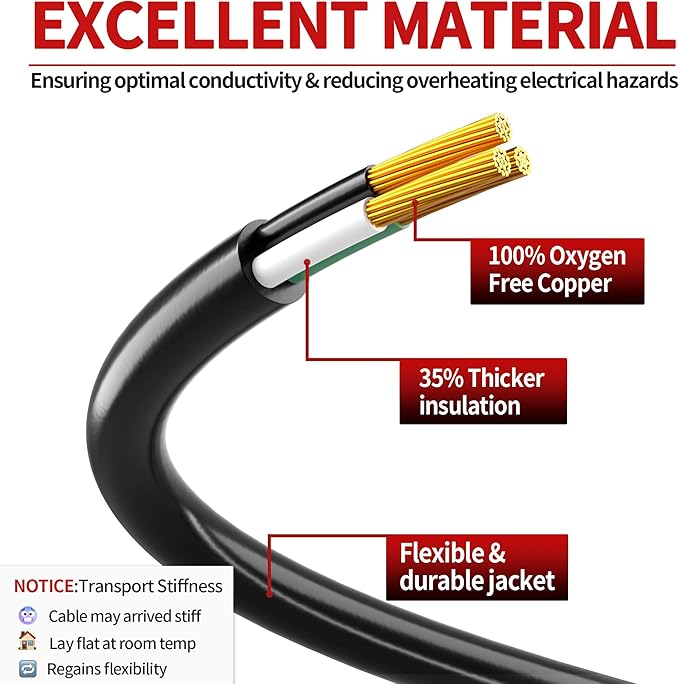 Skrizcable 16/3 13A 125V 1625W 15 FT Outdoor Extension Cord Waterproof, Weatherproof & Flame Retardant Black 3 Prong Power Cord Outside for Lawn & Garden,125 VAC 16AWG SJTW, ETL Listed