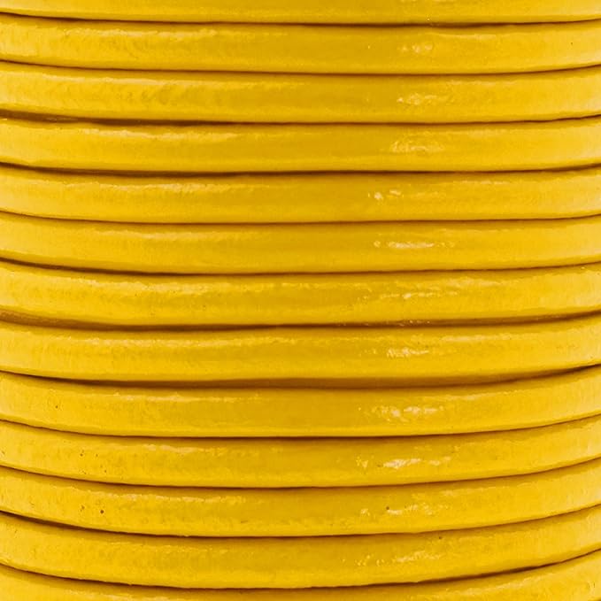 Mandala Crafts Round Genuine Mustard Yellow Leather Cord for Jewelry Making – 4mm Cowhide Leather Rope String Lace for Kumihimo – 11 Yards Cowhide Craft Cording Spool