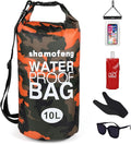 Waterproof Dry Bag 5L/10L/15L/20L/30L Roll Top Dry Storage Backpack with Phone Case, Collapsible Water Bottle, Sunglasses, Ear Band for Kayaking Boating Swimming Fishing Camping, Orange 20L